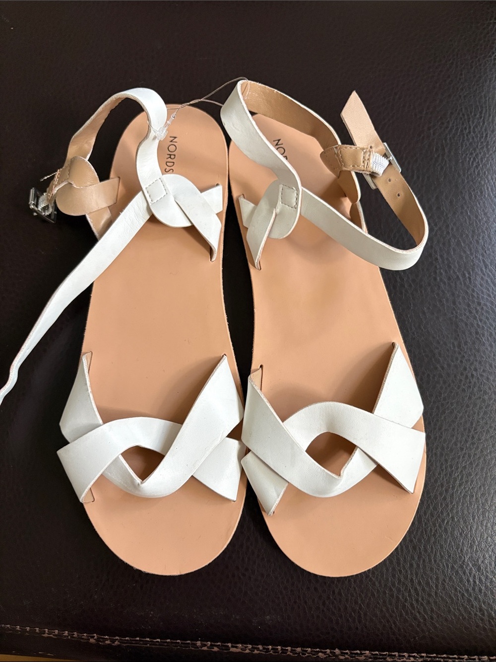 Nordstrom White and Tan Leather Knot-Strap Women's Sandals